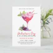 Moderne Waterverf Cocktail Galentine's Day Party Kaart (Staand voorkant)