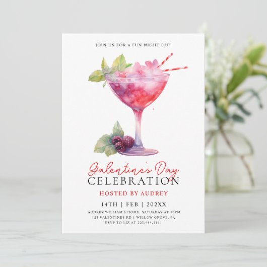 Moderne Waterverf Cocktail Galentine's Day Party Kaart (Staand voorkant)