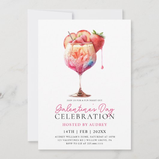Moderne Waterverf Cocktail Galentine's Day Party Kaart (Voorkant)