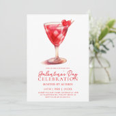 Moderne Waterverf Cocktail Galentine's Day Party Kaart (Staand voorkant)