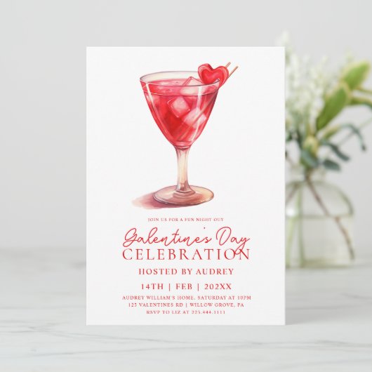 Moderne Waterverf Cocktail Galentine's Day Party Kaart (Staand voorkant)