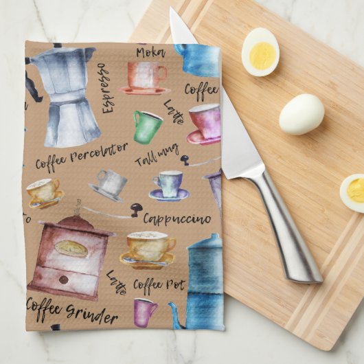 Moderne Waterverf Coffee Espresso Pots Theedoek (Quarter Fold)