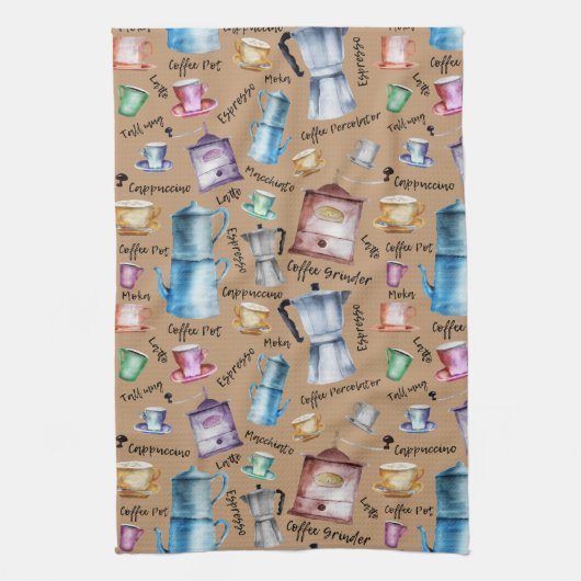 Moderne  Waterverf Coffee Espresso Pots Theedoek (Verticaal)