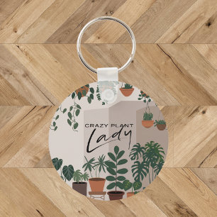 Moderne Waterverf Crazy Plant Lady Houseplant Sleutelhanger
