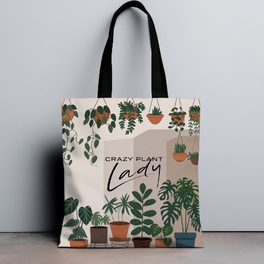 Moderne Waterverf Crazy Plant Lady Houseplant Tote Bag