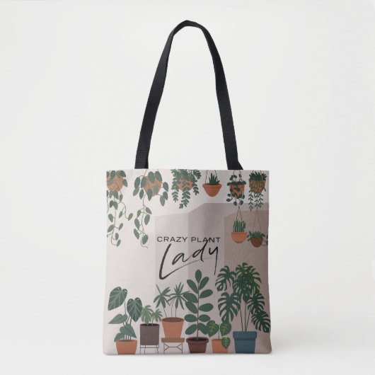 Moderne Waterverf Crazy Plant Lady Houseplant Tote Bag (Voorkant)