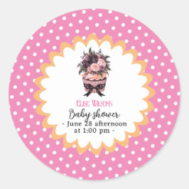 Moderne waterverf cupcake baby shower 5 ronde sticker