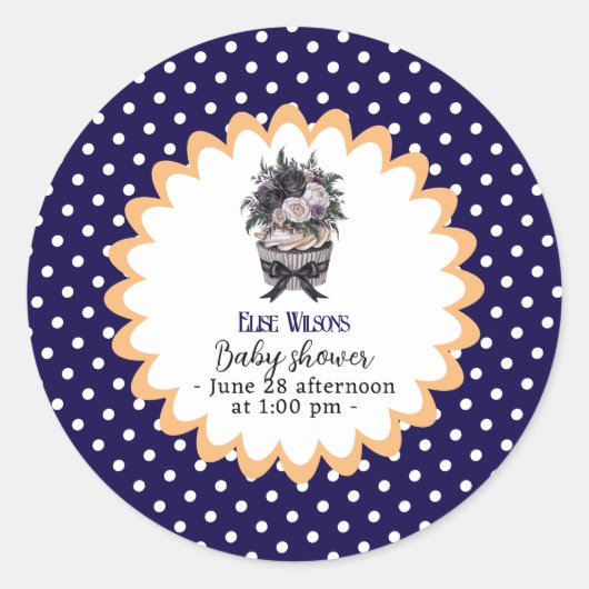 Moderne waterverf cupcake baby shower 6 ronde sticker (Voorkant)