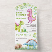 Moderne Waterverf Cute Dinosaurs Baby shower All In One Uitnodiging (Binnen)