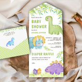 Moderne Waterverf Cute Little Dinosaur Baby shower All In One Uitnodiging