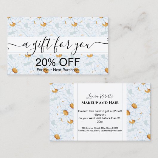 Moderne Waterverf Daisy Floral Kortingskaartje (Voorkant / Achterkant)