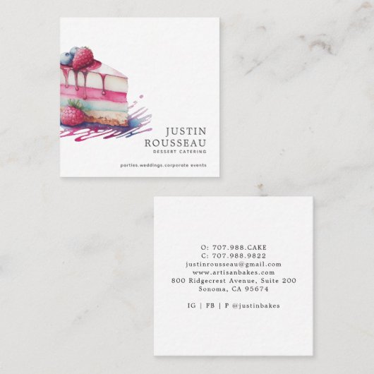Moderne Waterverf-dessert Baker Pastry Chef Vierkante Visitekaartje (Voorkant / Achterkant)