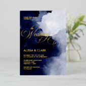 Moderne Waterverf donkerdonkernachtblauw Abstract Folie Uitnodiging (Staand Voorkant)