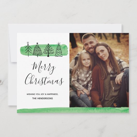 Moderne Waterverf Doodle-fotokaart Feestdagenkaart (Voorkant)