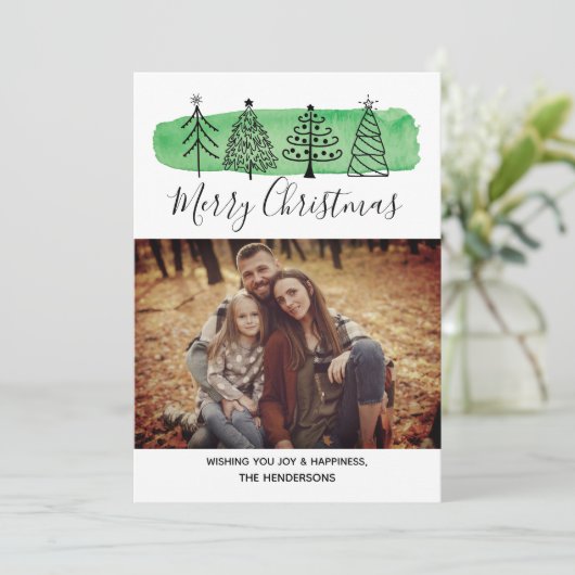 Moderne Waterverf Doodle-fotokaart Feestdagenkaart (Staand voorkant)