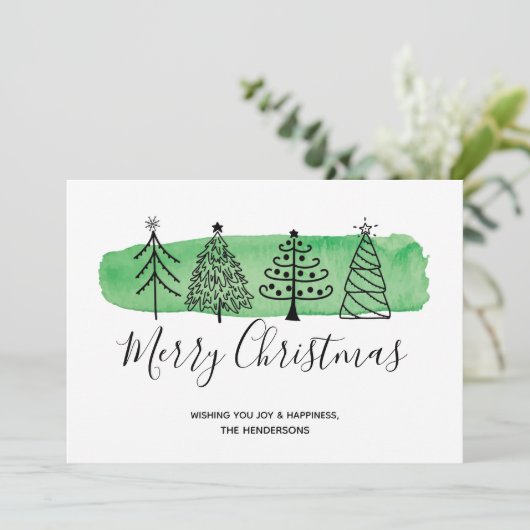 Moderne Waterverf Doodle Kerst Kaart (Staand voorkant)