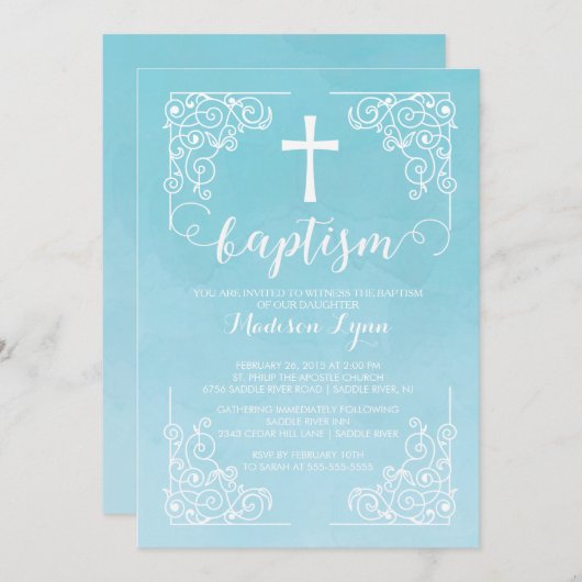 Moderne Waterverf Doop Doop Kruis Kaart (Voorkant / Achterkant)