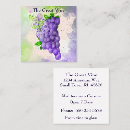 Moderne Waterverf Druiven Wijngaard of Restaurant Vierkante Visitekaartje (Voorkant / Achterkant)