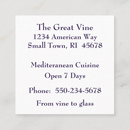 Moderne Waterverf Druiven Wijngaard of Restaurant Vierkante Visitekaartje (Achterkant)
