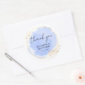 Moderne Waterverf Dusty Blue Dank je bruiloft Ronde Sticker (Envelop)