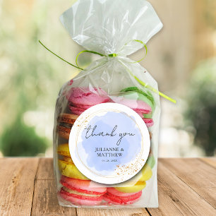 Moderne Waterverf Dusty Blue Dank je bruiloft Ronde Sticker