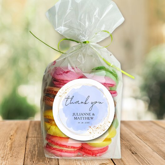 Moderne Waterverf Dusty Blue Dank je bruiloft Ronde Sticker