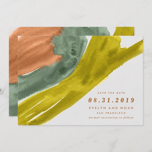 Moderne Waterverf Earth Tone Save the Date (Voorkant / Achterkant)