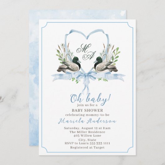 Moderne waterverf eend wilde Baby shower Kaart (Voorkant / Achterkant)