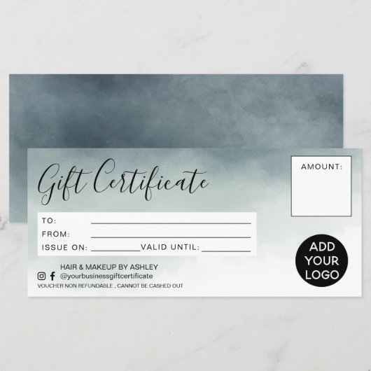 Moderne waterverf eenvoudige cadeaucertificaatlogo (Voorkant / Achterkant)