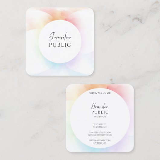 Moderne Waterverf Elegant Script Trendy Sjabloon Vierkante Visitekaartje (Voorkant / Achterkant)