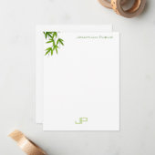 Moderne Waterverf Elegante Groene Bladeren Monogra Notitiekaartje (Voorkant / Achterkant in situ)