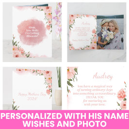 Moderne Waterverf Elegante Roze Bloemen Moederdag Kaart