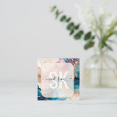 Moderne waterverf en goud folie monogram QR-code Vierkante Visitekaartje (Staand voorkant)