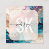 Moderne waterverf en goud folie monogram QR-code Vierkante Visitekaartje (Voorkant)