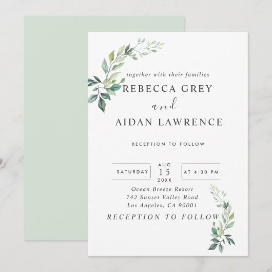 Moderne Waterverf Eucalyptus Bladeren Groenelement Kaart (Voorkant / Achterkant)