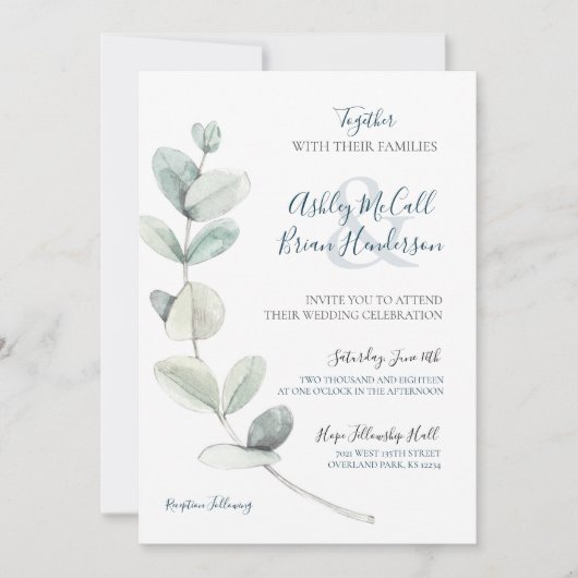 Moderne Waterverf eucalyptus bruiloft uitnodigen Kaart (Voorkant)