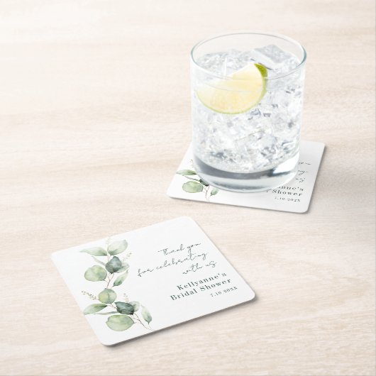 Moderne Waterverf Eucalyptus Bruiloftsborrel Kartonnen Onderzetters (Insitu)