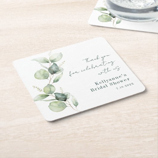 Moderne Waterverf Eucalyptus Bruiloftsborrel Kartonnen Onderzetters (Schuin)