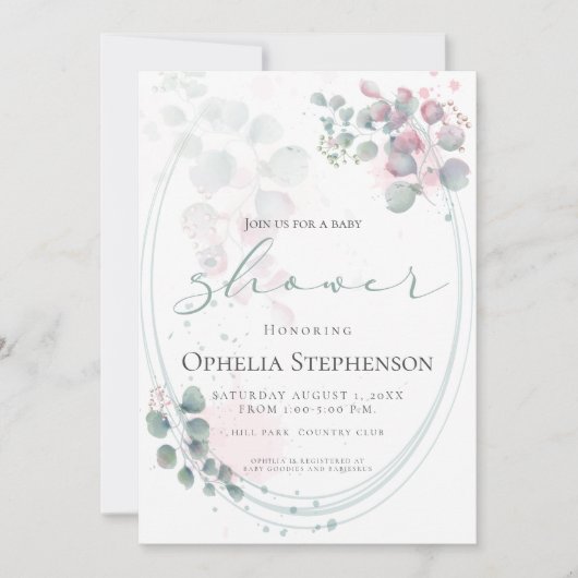 Moderne Waterverf Eucalyptus Foliage Baby shower Kaart (Voorkant)