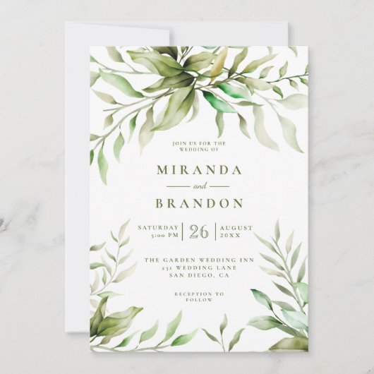 Moderne Waterverf Eucalyptus Foliage Bruiloft Kaart (Voorkant)