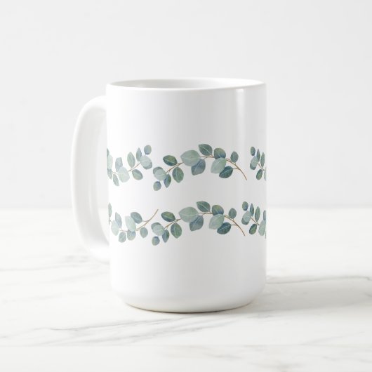 Moderne Waterverf Eucalyptus Green Pattern Koffiemok (Voorkant links)