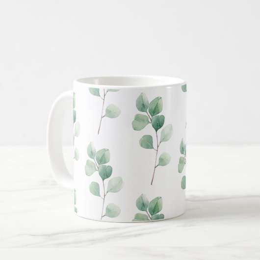 Moderne Waterverf Eucalyptus Green Pattern Koffiemok (Voorkant links)