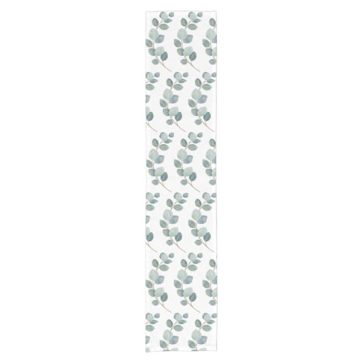 Moderne Waterverf Eucalyptus Green Pattern Korte Tafelloper (Voorkant)