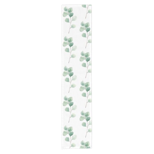 Moderne Waterverf Eucalyptus Green Pattern Korte Tafelloper (Voorkant)