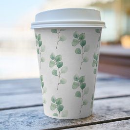 Moderne Waterverf Eucalyptus Green Pattern Papieren Bekers