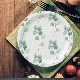 Moderne Waterverf Eucalyptus Green Pattern Papieren Bordje