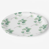 Moderne Waterverf Eucalyptus Green Pattern Papieren Bordje (Gekanteld)