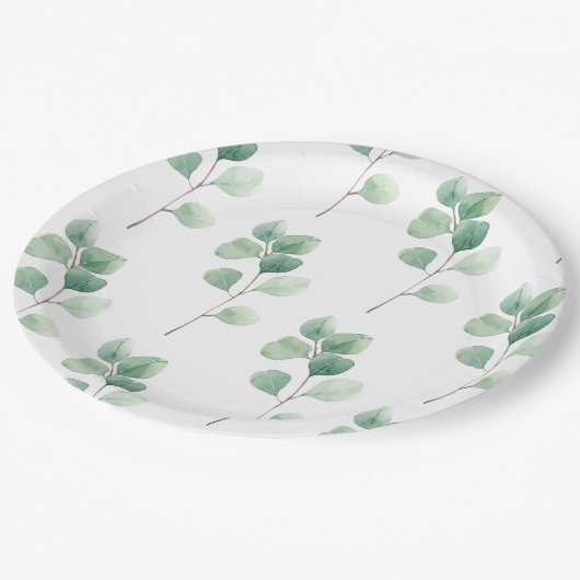 Moderne Waterverf Eucalyptus Green Pattern Papieren Bordje (Gekanteld)