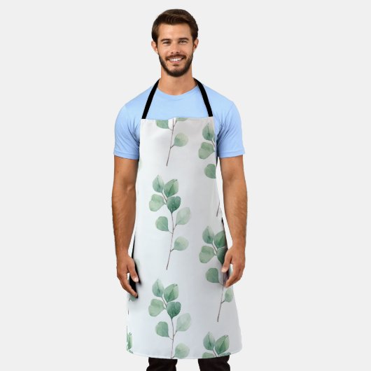 Moderne Waterverf Eucalyptus Green Pattern Schort (Gedragen)