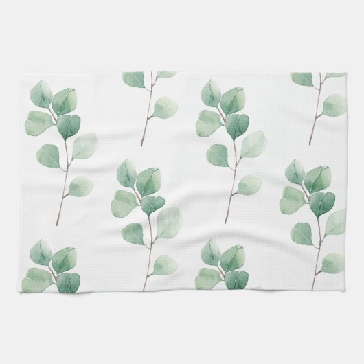 Moderne Waterverf Eucalyptus Green Pattern Theedoek (Horizontaal)